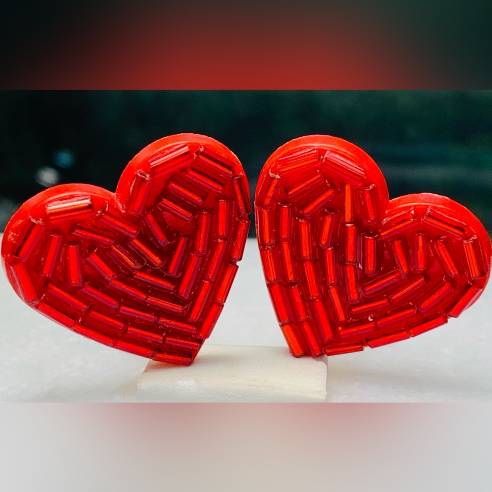 Vintage 1950s Red Heart Clip On Earrings
